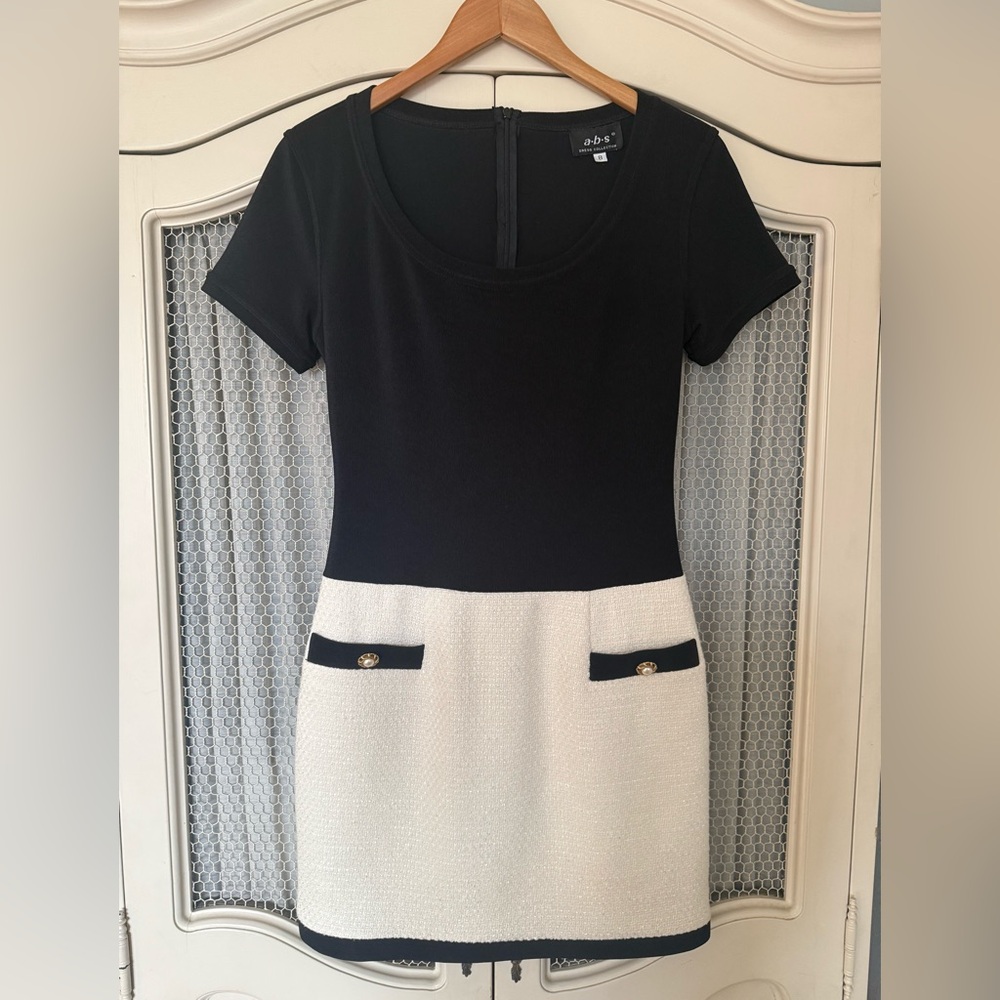 Classic Vintage Y2K  A.B.S. by Allen Schwartz Black & White Tweed Mini Dress